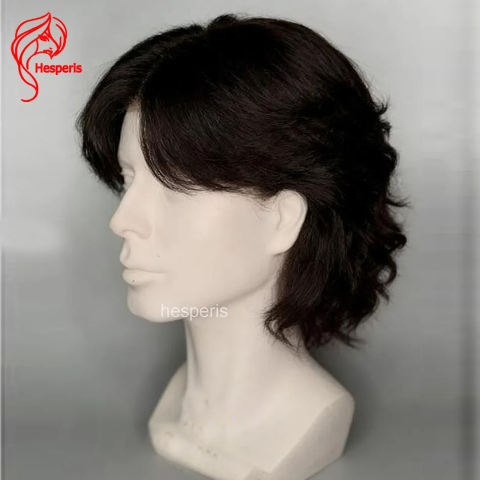 Hesperis Men's Short Bob Cut Wig with Bangs Layered Cut Human Hair Wavy Texture 13x6 Lace Frontal Boy Wigs Pre Styled Cosplay