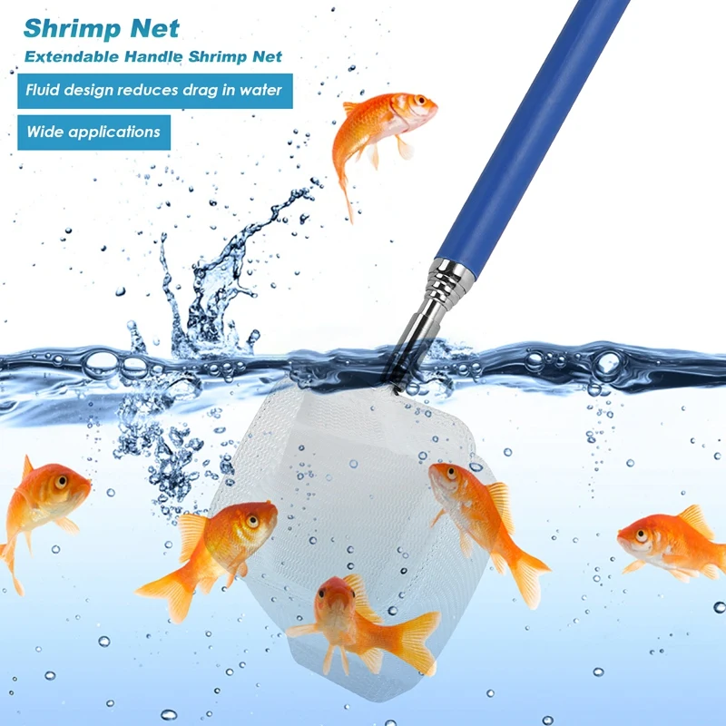 4 Pieces Fish Tank Shrimp Net Extendable Handle Shrimp Net Aquarium Stainless Steel Small Fishing Net Fish Shrimp