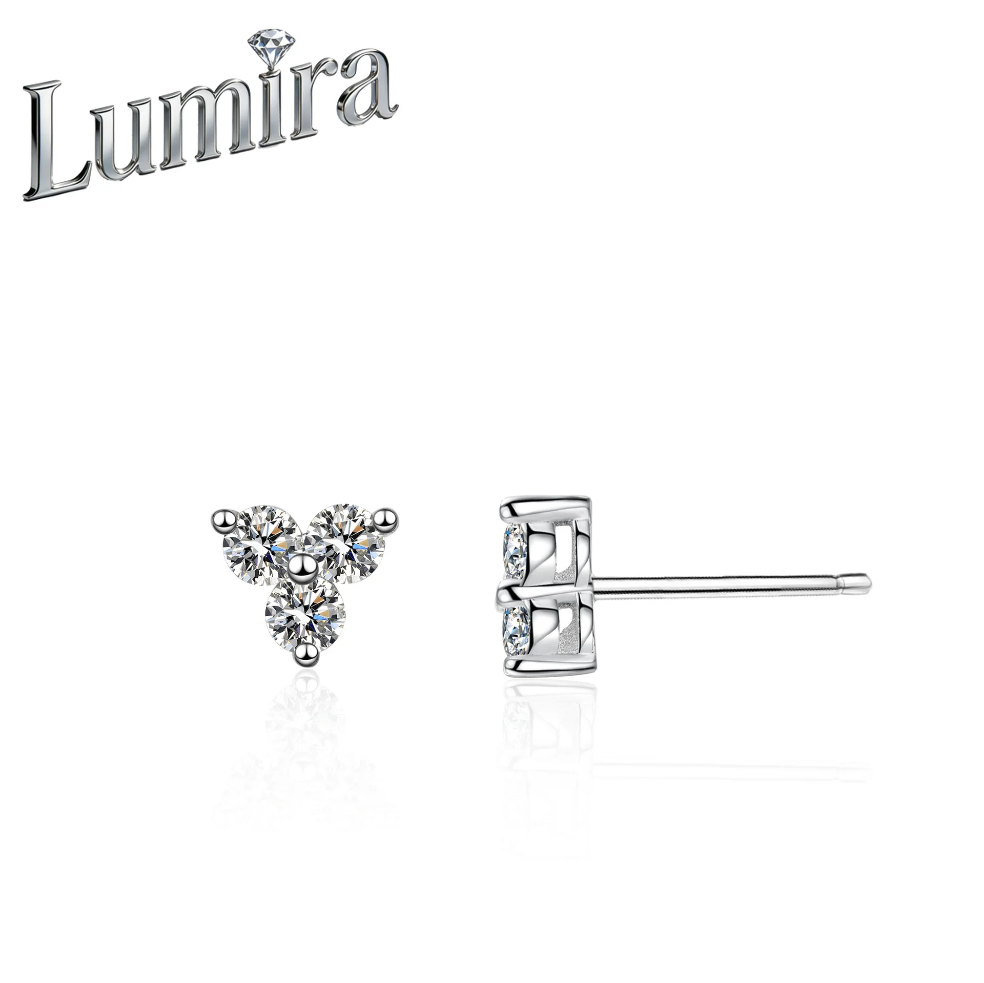 

Lumira Platinum PT950 Elegant Women's Three-Leaf Stud Earrings Minimalist Wedding Gift with Moissanite Stone