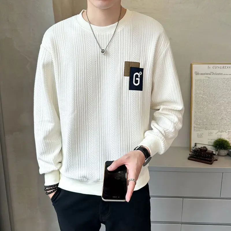 

Толстовка, весенне-осенний стиль, модное брендовое потное нижнее белье с вышивкой, топ, мужская новая базовая рубашка с длинными рукавами