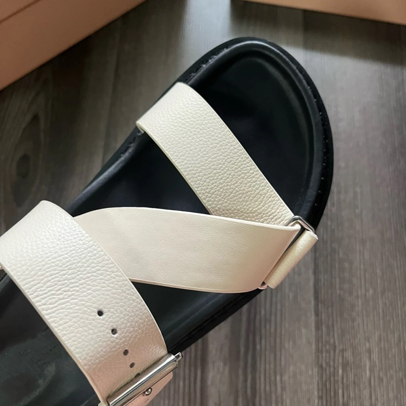 Withered Mules ShoesSlippers Thick Sole Vintage Sandals Women British Minimalist Hand Woven Genuine Leather  Summer