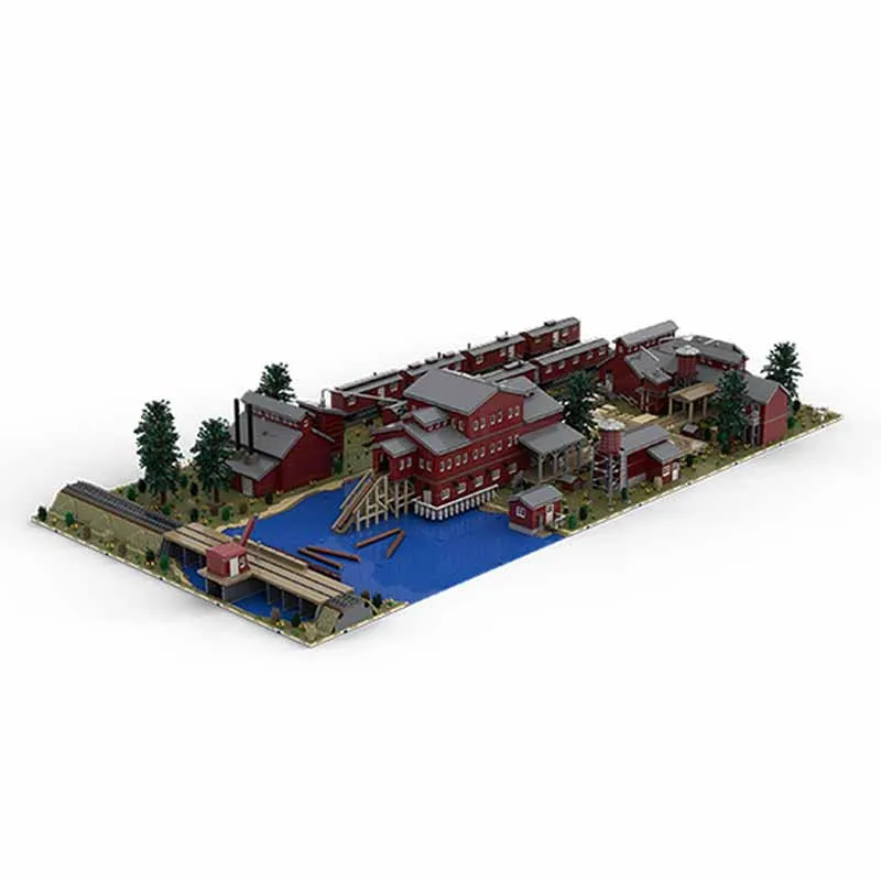 Street View Model MOC Building Panoramic View Of Sawmill Factory Modular Technology Gifts Holiday Assemble Children Toys Suit