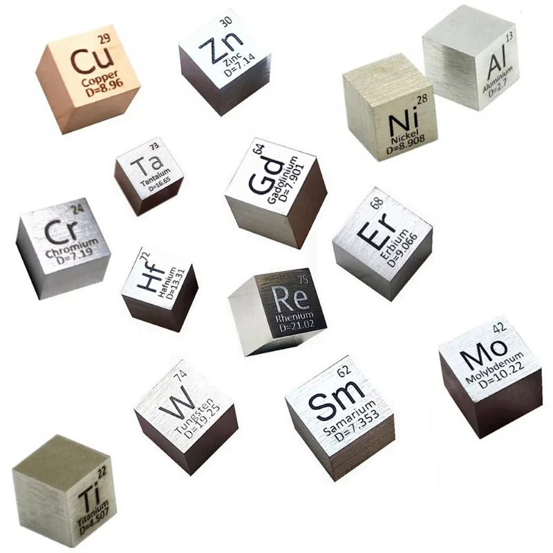 10mm Cube Metal Elements Titanium Aluminum Zinc Nickel Molybdenum Chromium Iron Copper Bismuth Samarium Vanadium Niobium