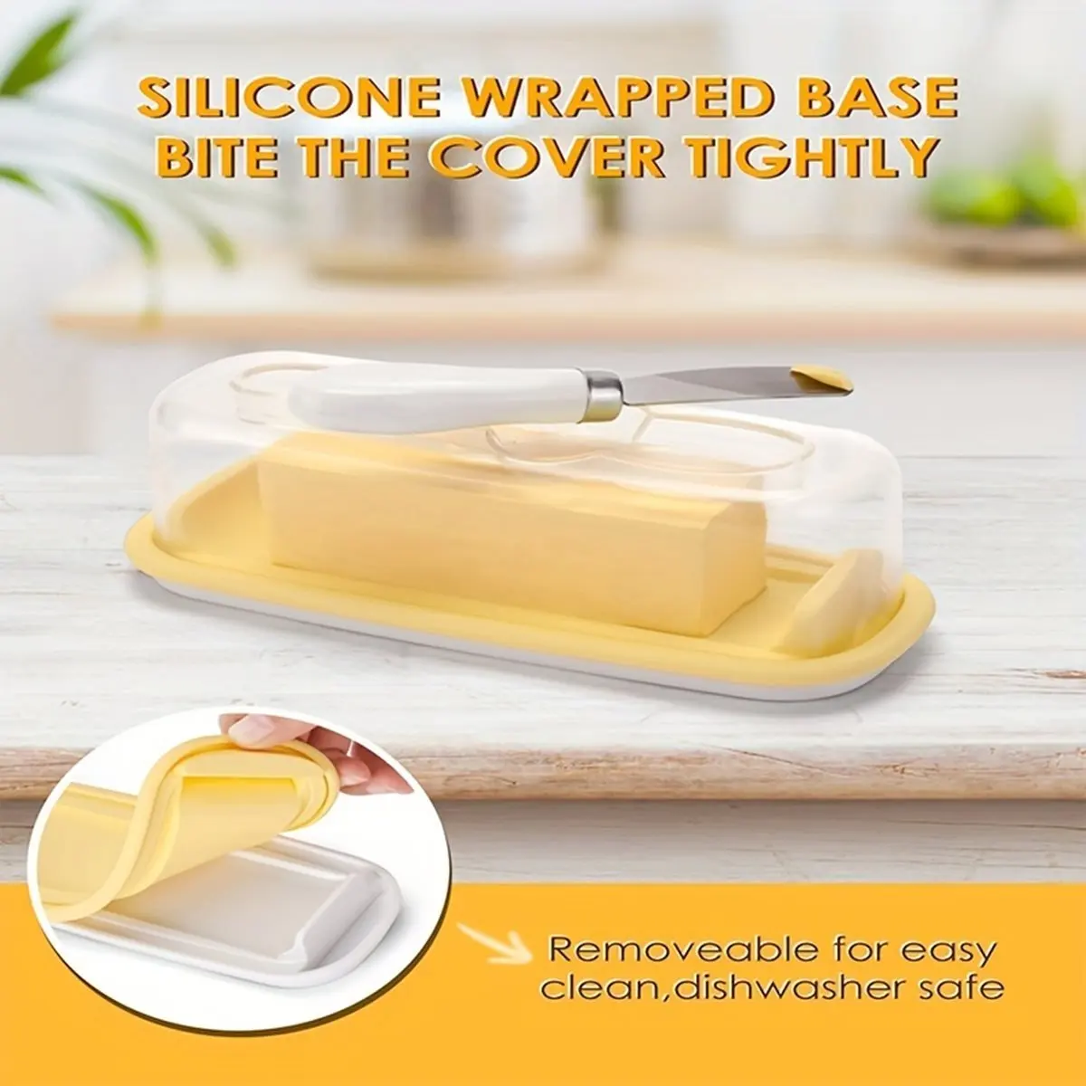 Butter Dish with Lid Butter Container with Butter Kinfe Dish for Countertop Plastic Butter Dishes with Silicone Bottom