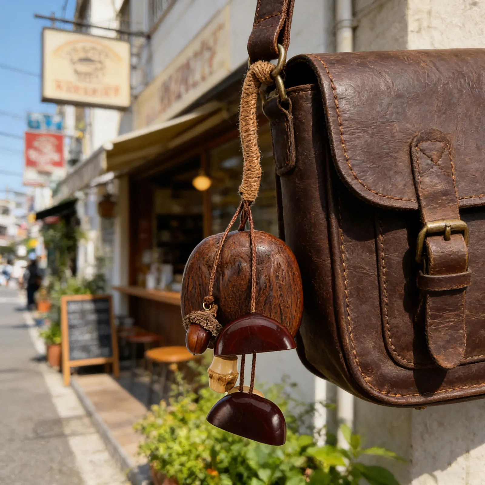 Natural Nut Shell Windchime Keychain Bohemian Seed Pod Rattle Charm Jingling Bag Pendant for Women Men Beach Boho Purse Backpack - view 6