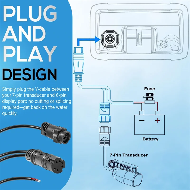 ANX 000-14070-001 Xdcr Adapterkabel 7-Pin Transducer-Adapter Y-Kabel Passend für Lowrance HOOK2 4X Modelle – Detail 5