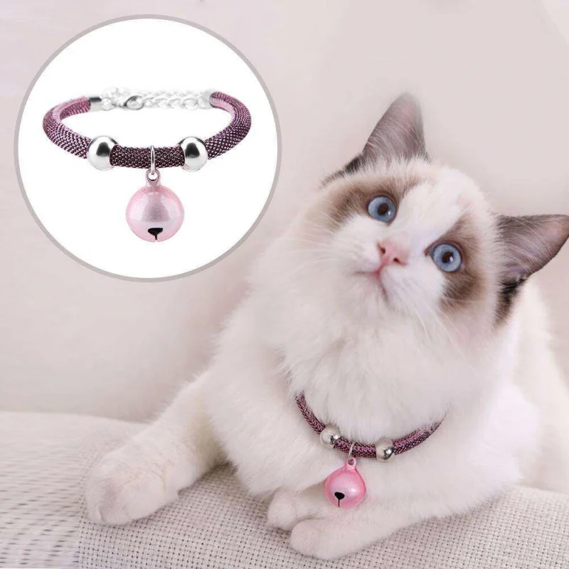 Pet Japanese Style Pet Cat Collars Colorful Metal Chain Cat Puppy Collar Pet Bells for Safety Adjustable Belt