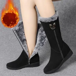 Warm Chelsea High Fur Boots Women 2025 Winter Shoes for Women Chunky Mid-calf Plush Snow Flat Boots ZIP Fashion Botas De Mujer