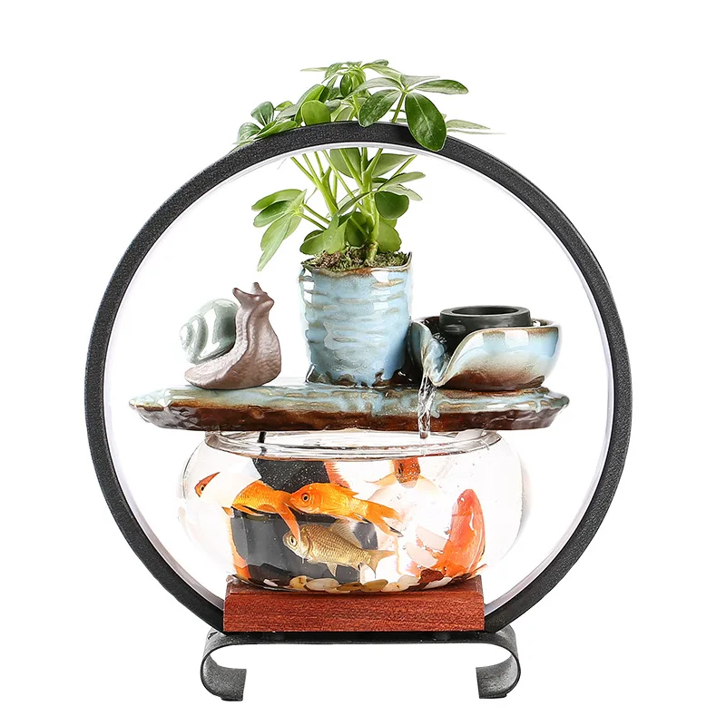 

Transparent glass running water goldfish tank desktop decoration