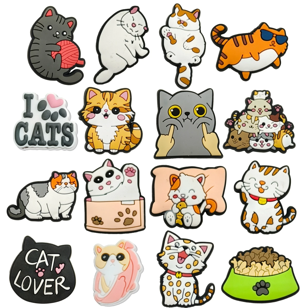 16Pcs Cat Shoe Charms for Clog, Cute Cat Charms Decoration for Kid Party Favor Gifts