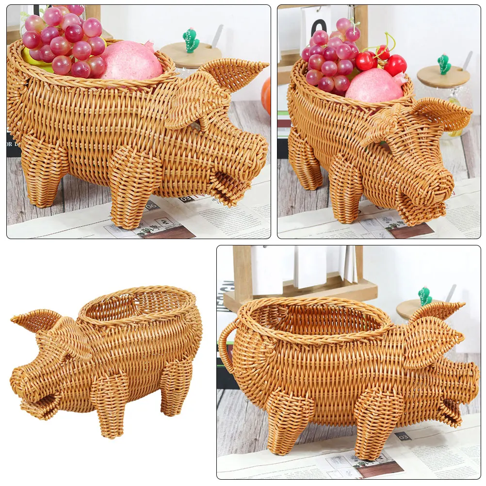 

Imitation Rattan Woven Fruit Basket Pig Shaped Fruit Basket Food Serving Holder Plastic Imitation Rattan Woven Serving Baskets