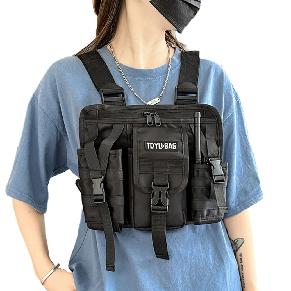

Casual Vest Bags Oxford Cloth Molle Chest Packs Adjustable Multiple Pockets Lightweight for Outdoor Camping Supplies