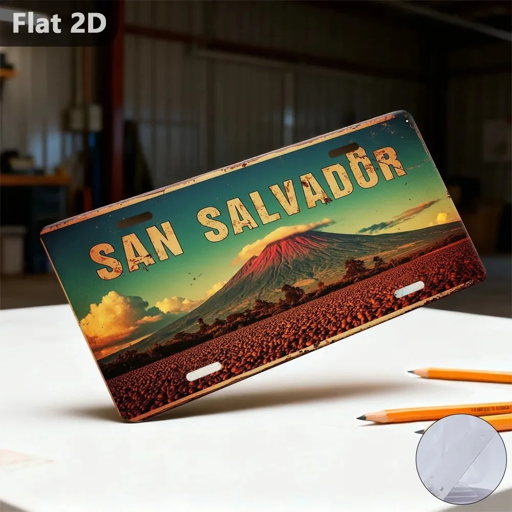 1pc Customizable San Salvador Volcano City 2D Printed Metal Plaque 12x5.9Inch, Travel Souvenir for Cafe Garage Garden Wall Ornam
