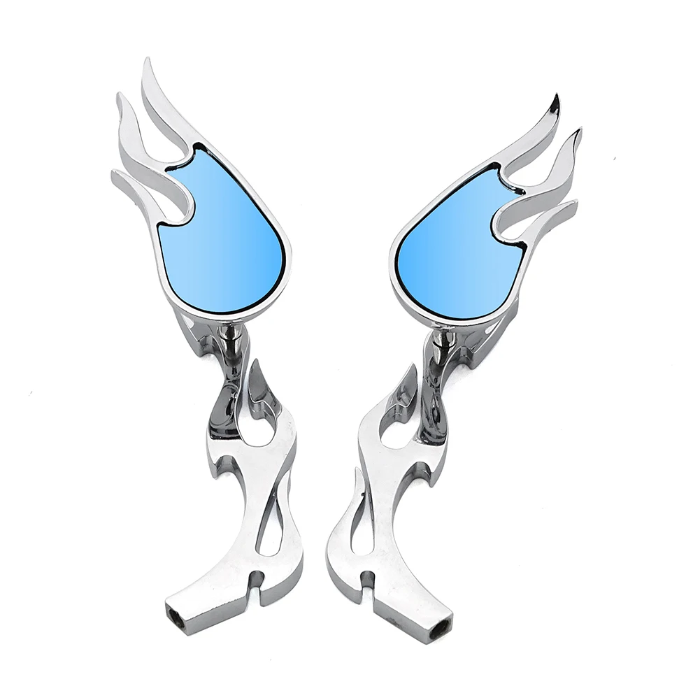 8mm 10mm Universal Chrome Billet Mirrors Flamed Stems 3D Flames For Harey And Other Motorcycles Mirror