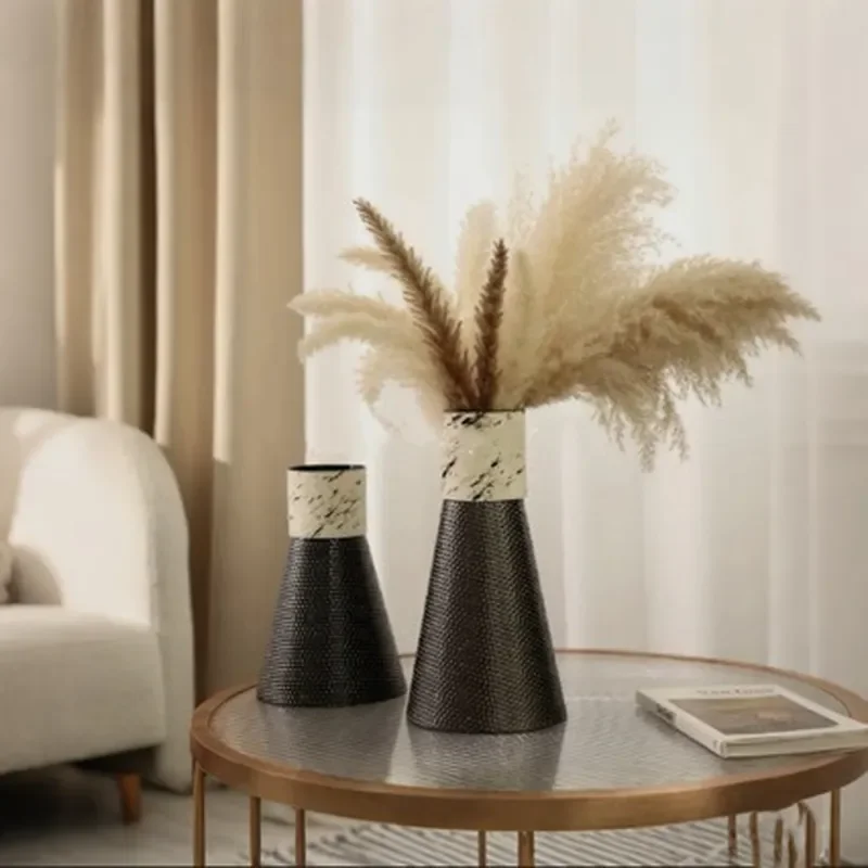 Modern Luxury Decorative Vase for Living Room Hotel Home Decor High End Cone Shape Flower Holder Ornament Office Interior