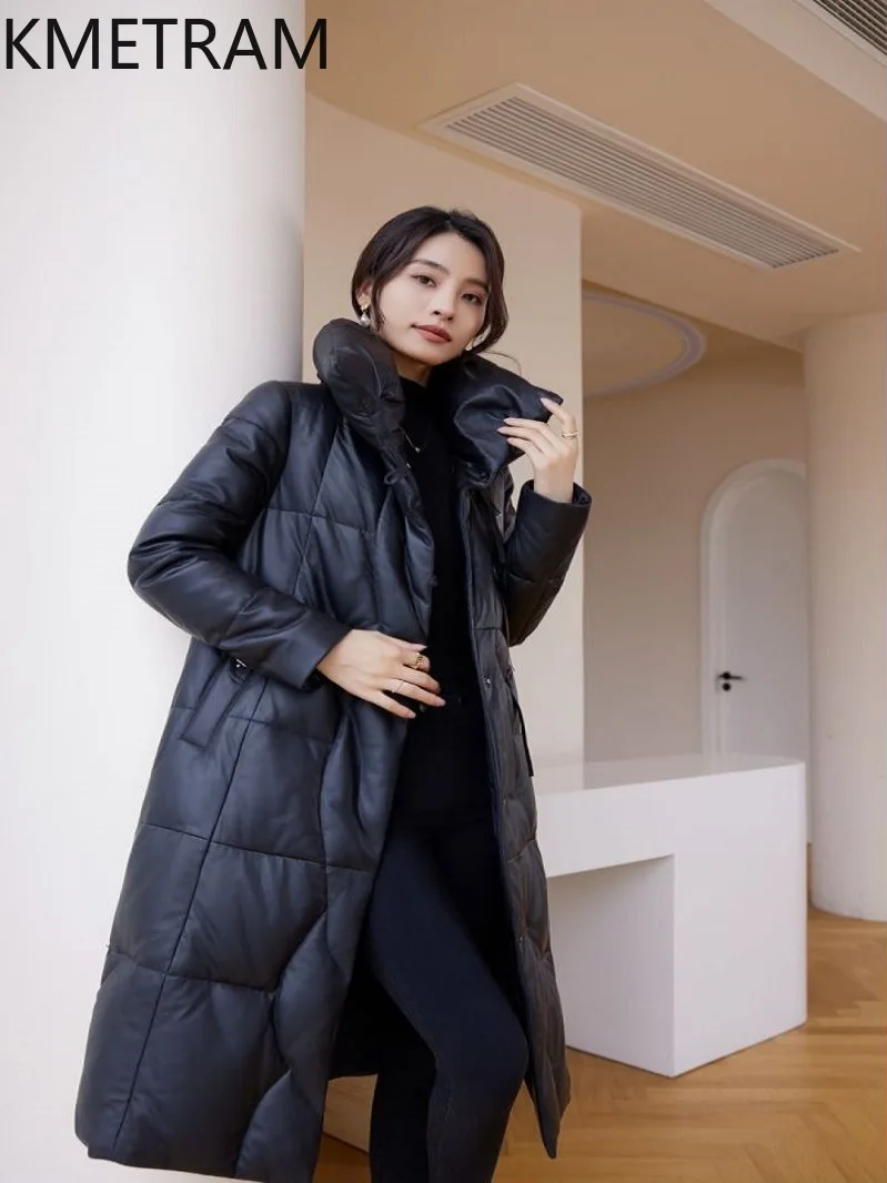 100% Sheepskin Puffer Jacket Women High Quality Genuine Leather Long Down Coats 2025 Winter Clothes Woman Пуховик Женский