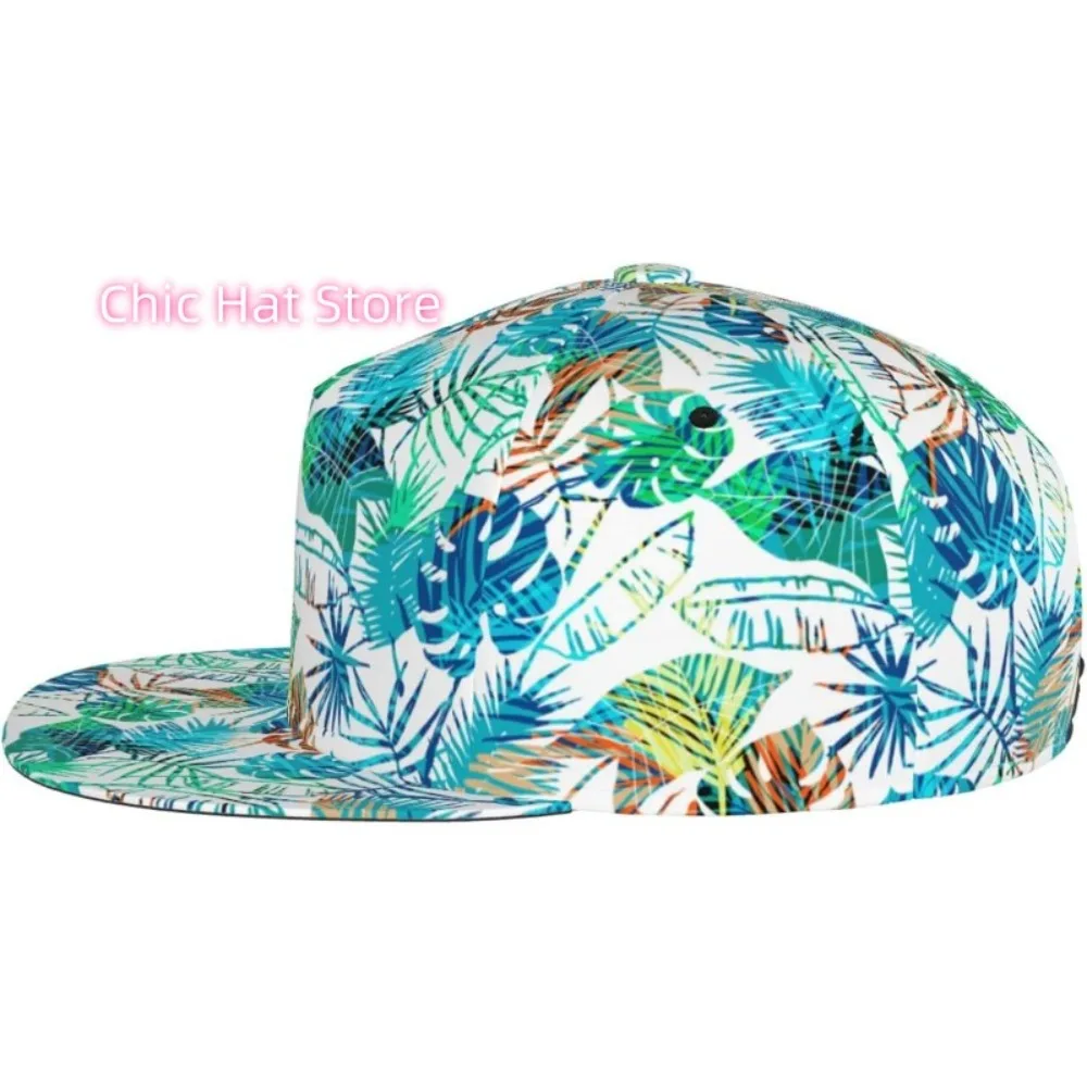 Czapka typu snapback z tropikalnymi liśćmi dla kobiet i mężczyzn, styl hip-hop, bawełniana, regulowana czapka baseballowa z płaskim daszkiem, czapka typu trucker na wędrówki i aktywności na świeżym powietrzu.