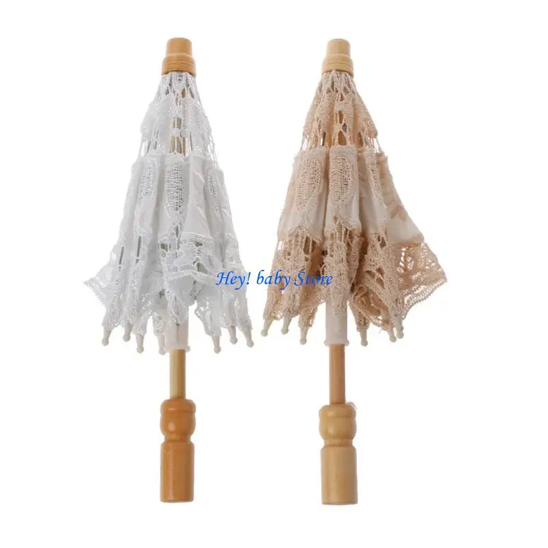Q1FE Mini Bride Umbrella White Lace Newborn Baby Photography PropsParasol Umbrella Handmade Embroidery Photo Prop Fashion