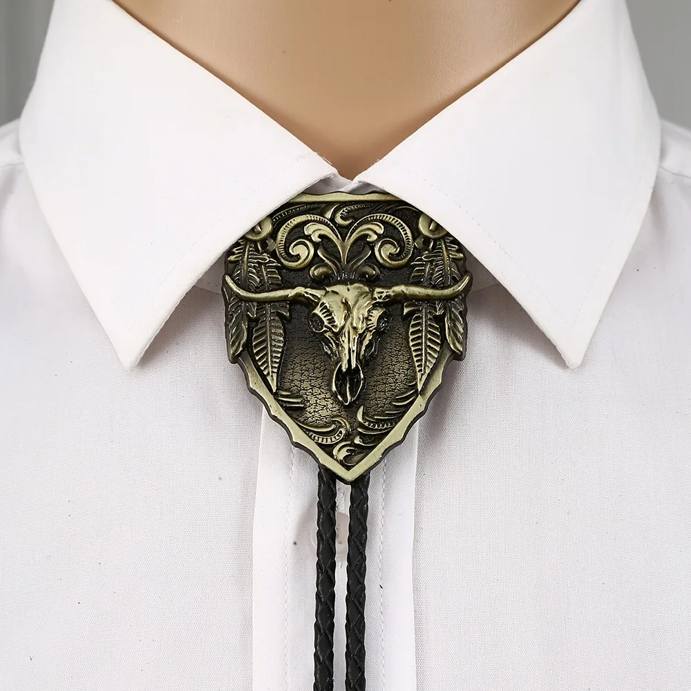 New Fashionable Men's Artificial Leather Alloy Cow Head Collar Rope, Polo Tie