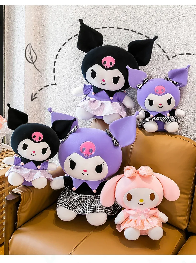 MINISO-Poupées en peluche princesse Kuromi, beurre, ma mélodie, oreiller en peluche de dessin animé, jouets en peluche pour dormir, cadeaux d'anniversaire pour enfants