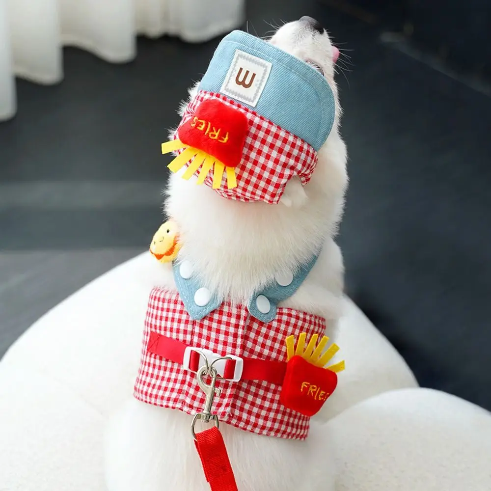 3 Pcs/Set Breathable Fabric Pet Traction Rope Set Cute Hat Duck Frog Design Dog Leash Puppy Clothes Outgoing Cat Chest Harness