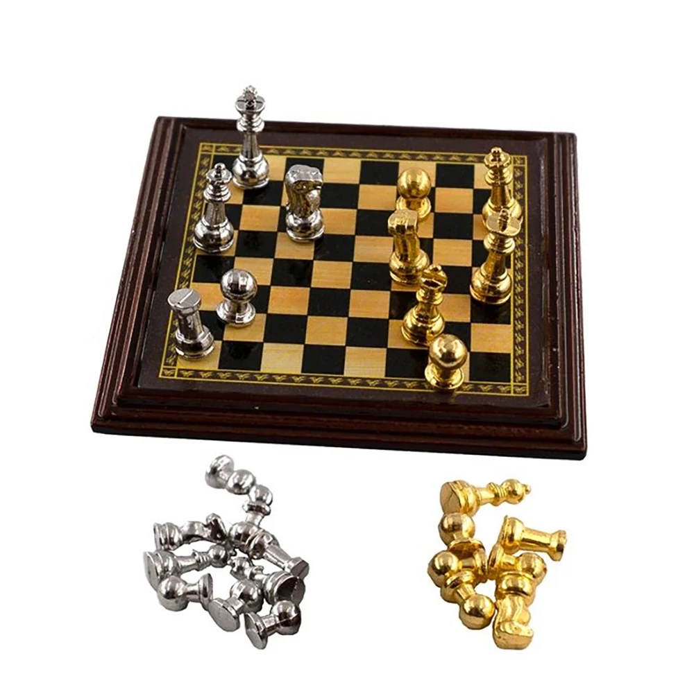 1/12 Dollhouse Miniature Accessories Mini Alloy International Chess Model for Doll House Home Decoration ob11 bjd
