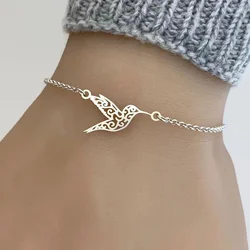 Delicate Hollow Hummingbird Shape Charm Alloy Bracelet Simple Hand Jewelry For Women