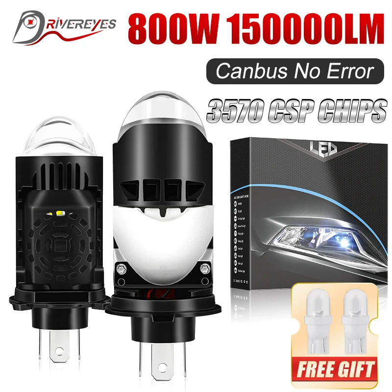 H4 LED Headlight Projector Auto Lamp Mini Lens CANBUS No Error Bulbs Kit 6000K Car Motorcycle Dual Projector Len Light LHD RHD