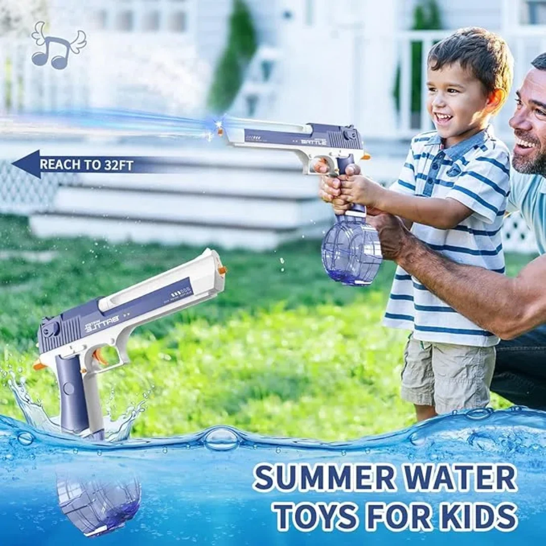 Pistola de água elétrica, pistolas automáticas de esguicho com alcance FT com grande capacidade, blasters de água para crianças meninos adultos verão ao ar livre
