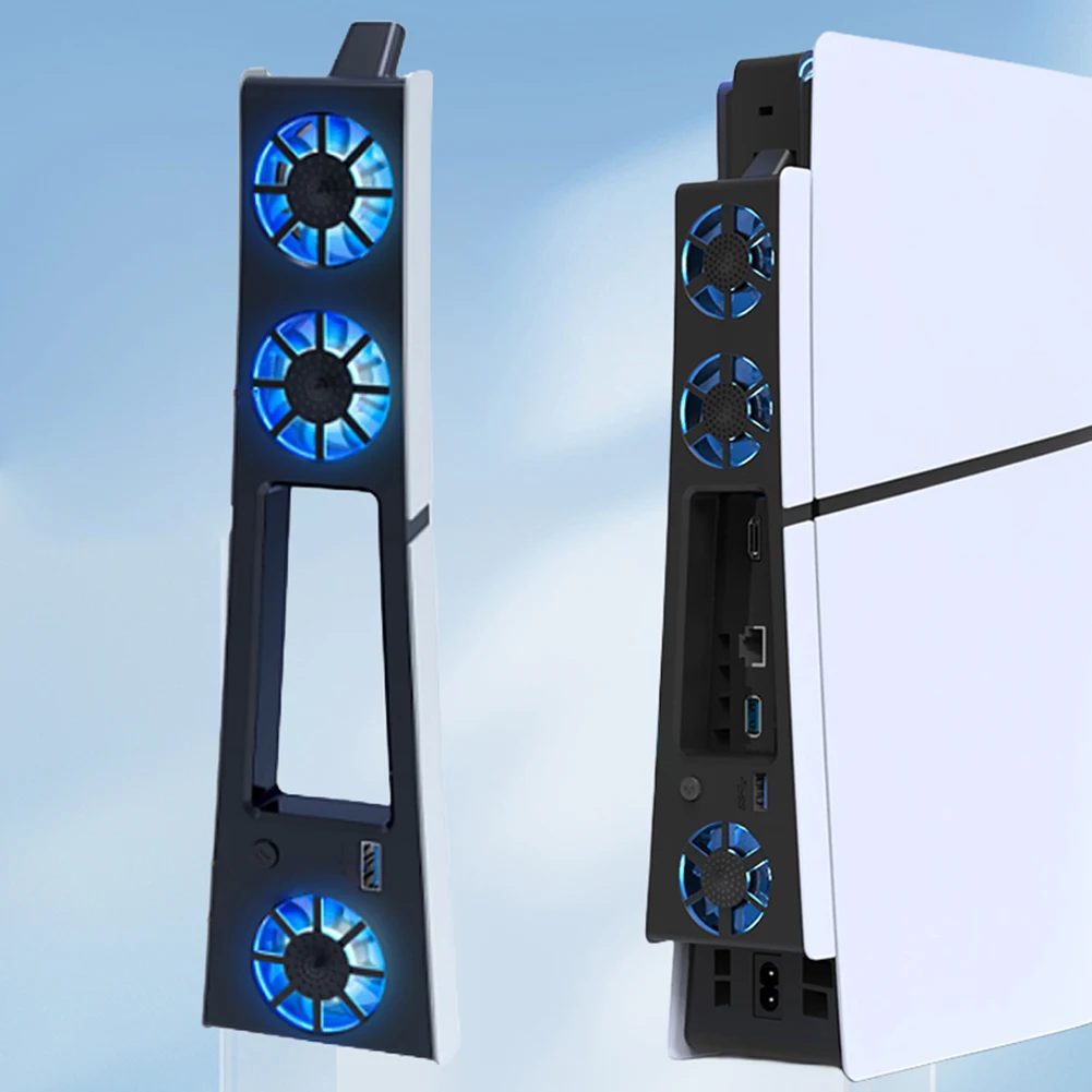 مروحة تبريد رفيعة PS5 لجهاز بلاي ستيشن 5 إصدار القرص النحيف/الإصدار الرقمي لتقليل الضوضاء مع منفذ USB 3.0 مع ضوء LED #2