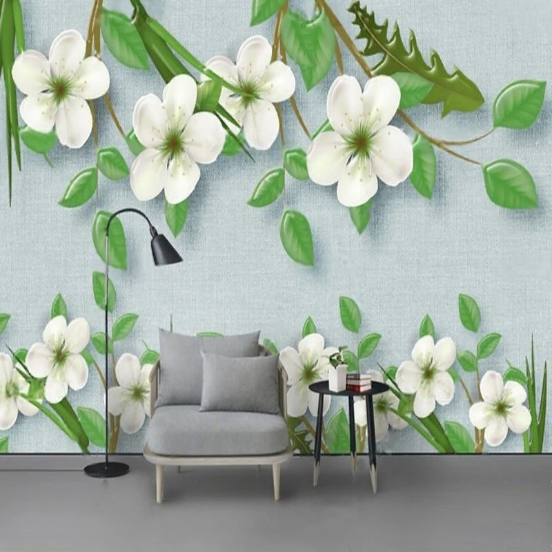 Retro Cement Wall With Branches Of Magnolia Trees In 3D Form For A Luxurious Home Decoration Living Room Suitable For TV Display