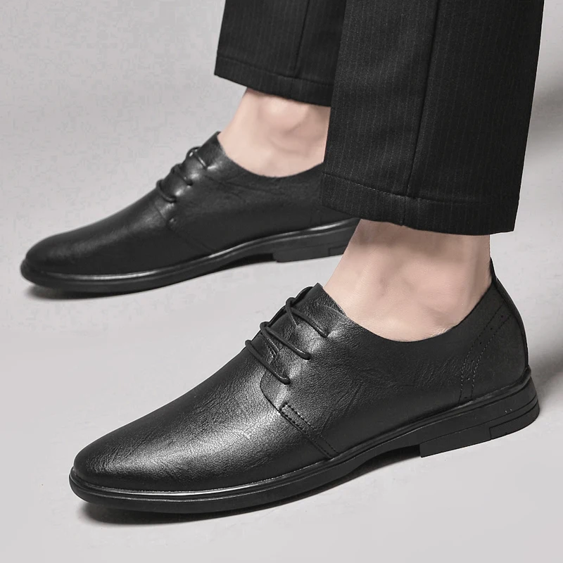 Large Size 37-47 Genuine Leather Business Men's Dress Shoes Fashion Soft Men Derby Shoes Designer Platform Male Wedding Shoes
