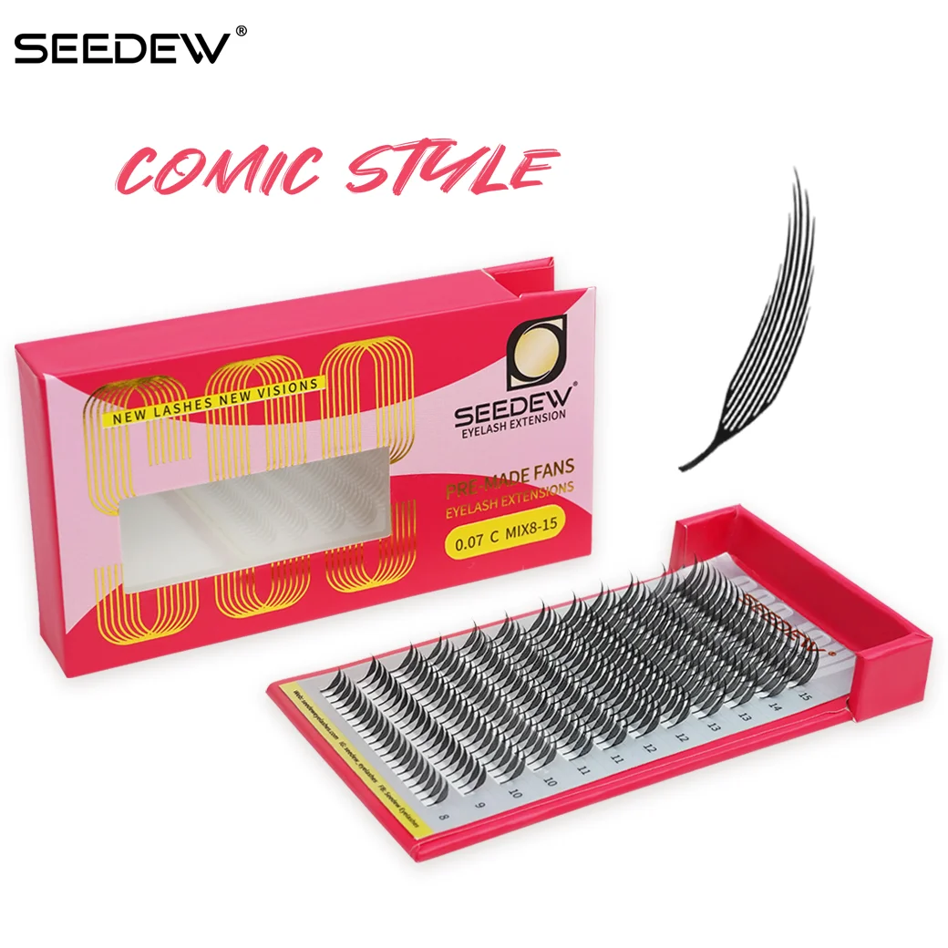 SEEDEW Comic Spire Lashes Vorgefertigte Manga-Wimpernverlängerung Federförmige falsche Wimpern 0,07 C/D Curl
