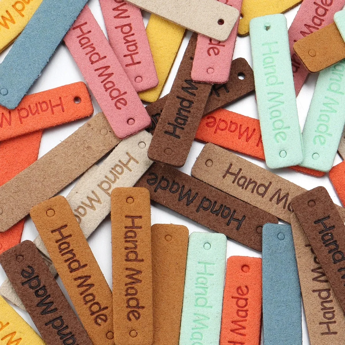 20pcs 1*4cm Handmade PU Leather Tags Color Sewing Labels For Bag Needlework Decoration DIY Hats Bags Garment Accessories