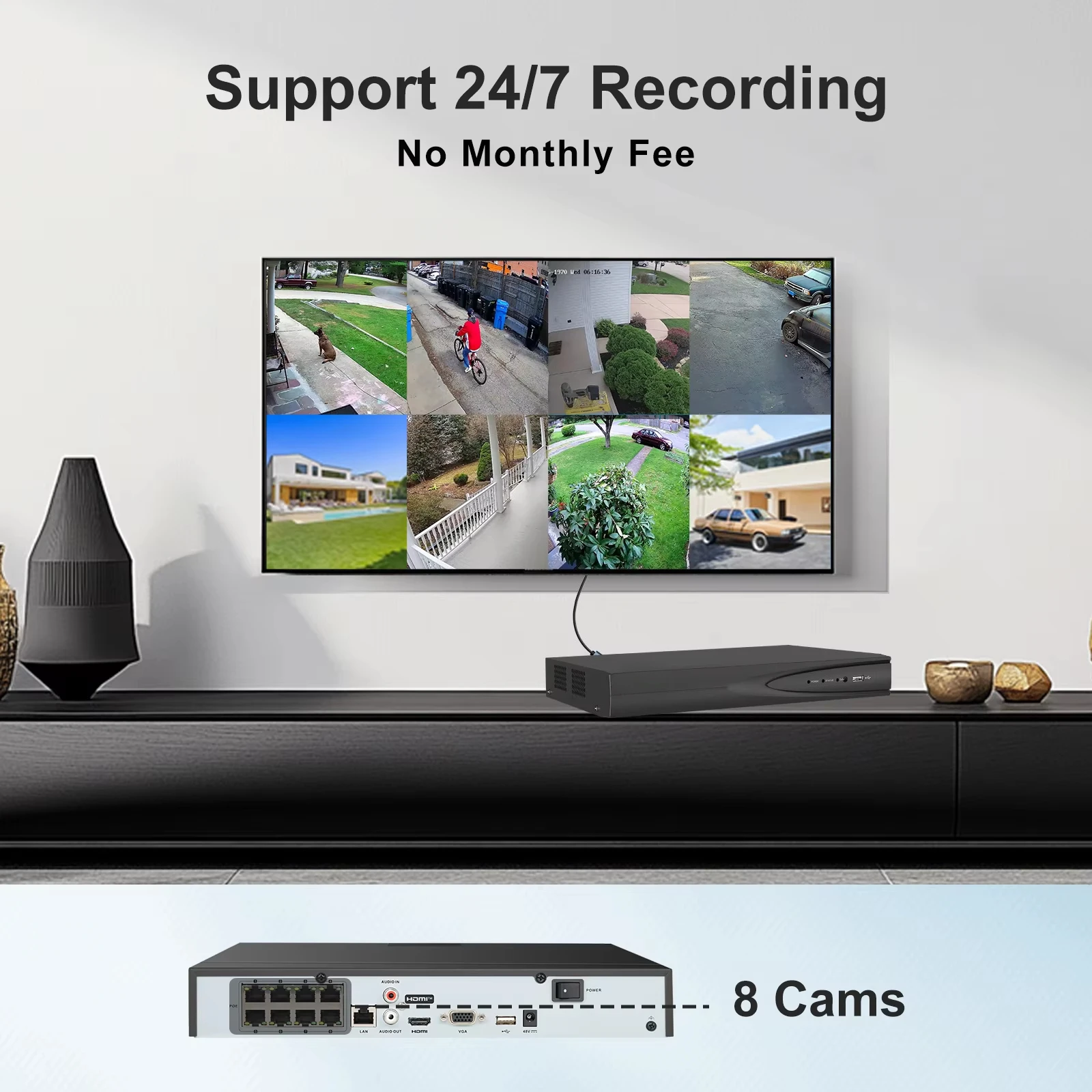8MP POE Outdoor Camera System 6PCS with 8CH NVR 2TB HDD Human Vehicle Detection Smart Dual Light