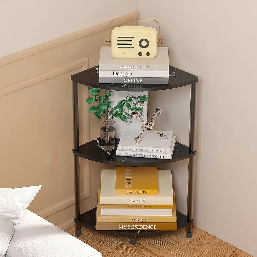 

Book Small Corner Shelf, 3 Tier Corner Bookshelf Display For Living Room Decor, 23.2"" Standing Shelf Bookcase Organizer, Bla