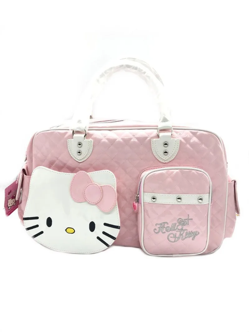 Sanrio Hello Kitty Bag Cute Pink Handbag PU Glossy Travel Bag for Girls Fashion Crossbody Bag Carry on Luggage Backpack