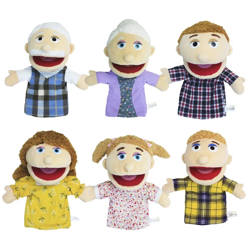 Família macio brinquedo de pelúcia boneca pai mãe irmão irmã cospaly boneca de pelúcia brinquedos educativos do bebê kawaii mão fantoche de dedo