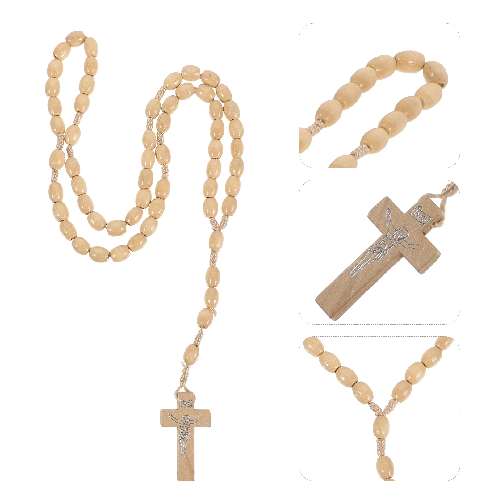 

Wooden Cross Pendant Choker Jewelry Beads Neck Chain Beaded Necklace Women Natural