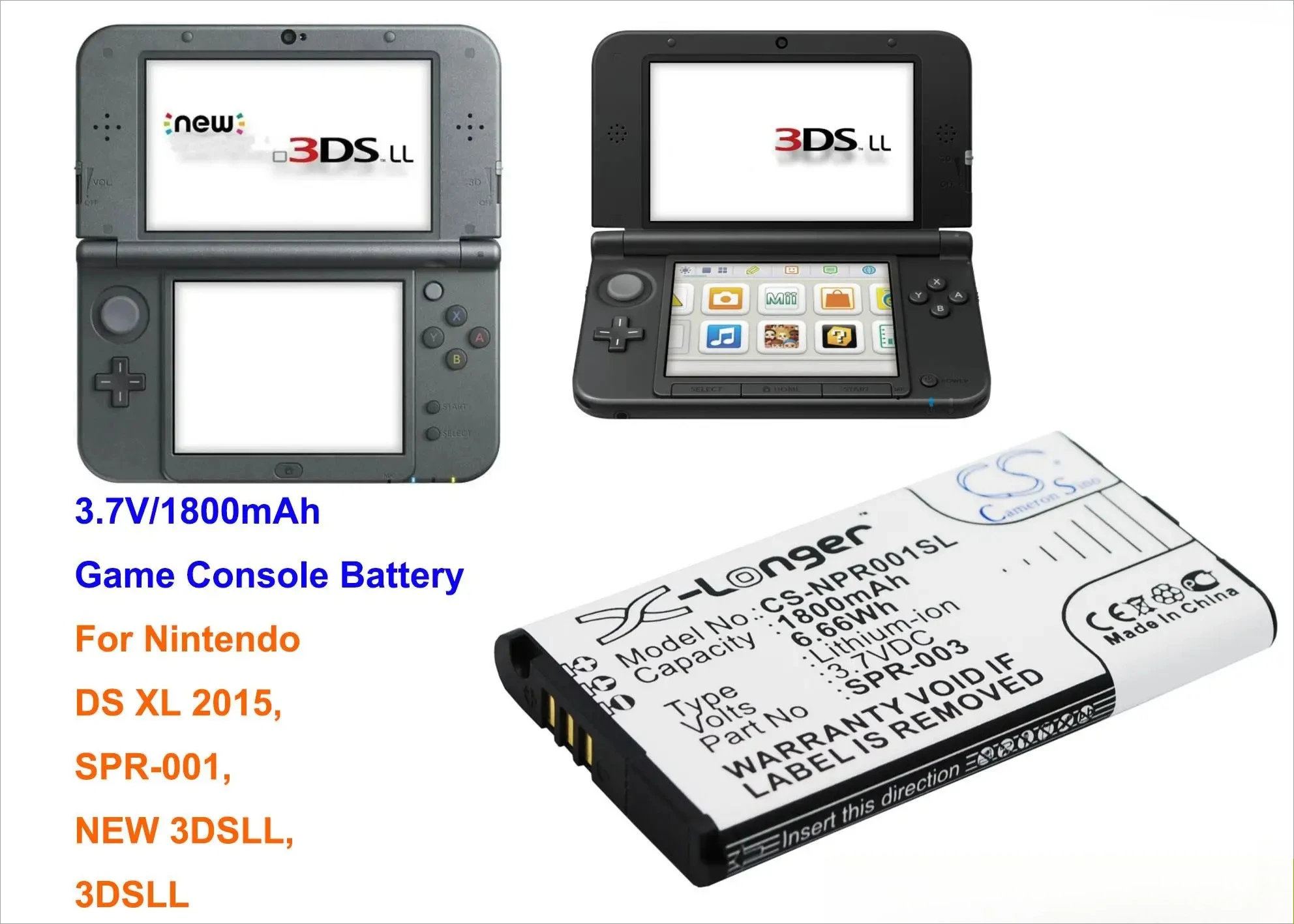 Cameron Sino 3.7V 1800mAh Battery SPR-003, SPR-A-BPAA-CO for Nintendo DS XL 2015, SPR-001, NEW 3DSLL, 3DS LL, DSXL 2015