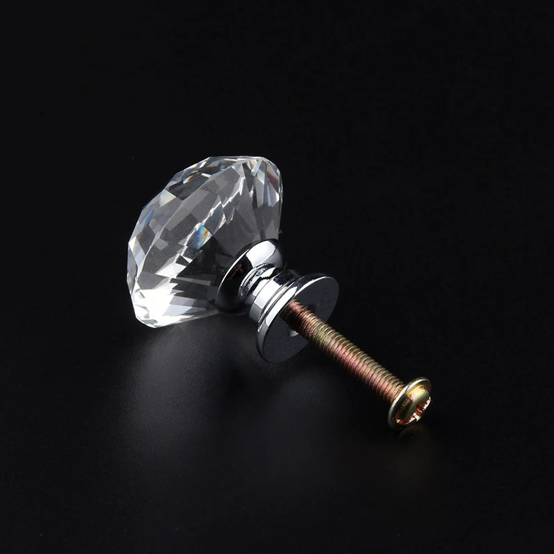 2PCS Crystal Glass Knobs Diamond Shape Design Cupboard Drawer Pull Kitchen Cabinet Door Wardrobe Handles Hardware Accessories