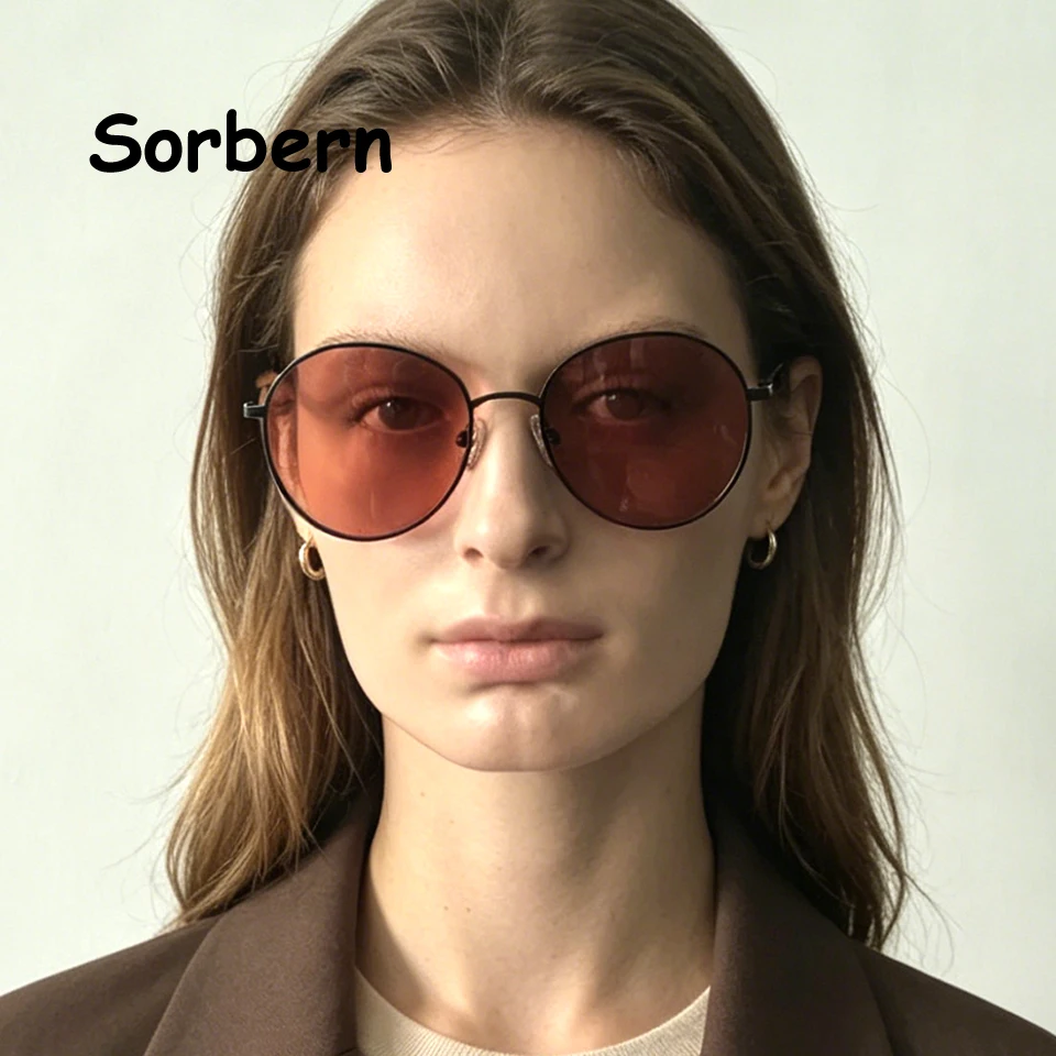 Fashion Large Round Frame Metal Sunglasses for Men Women Oversized Tinted Lens UV400 Protection Red Shades Daily Casual Eyewear
