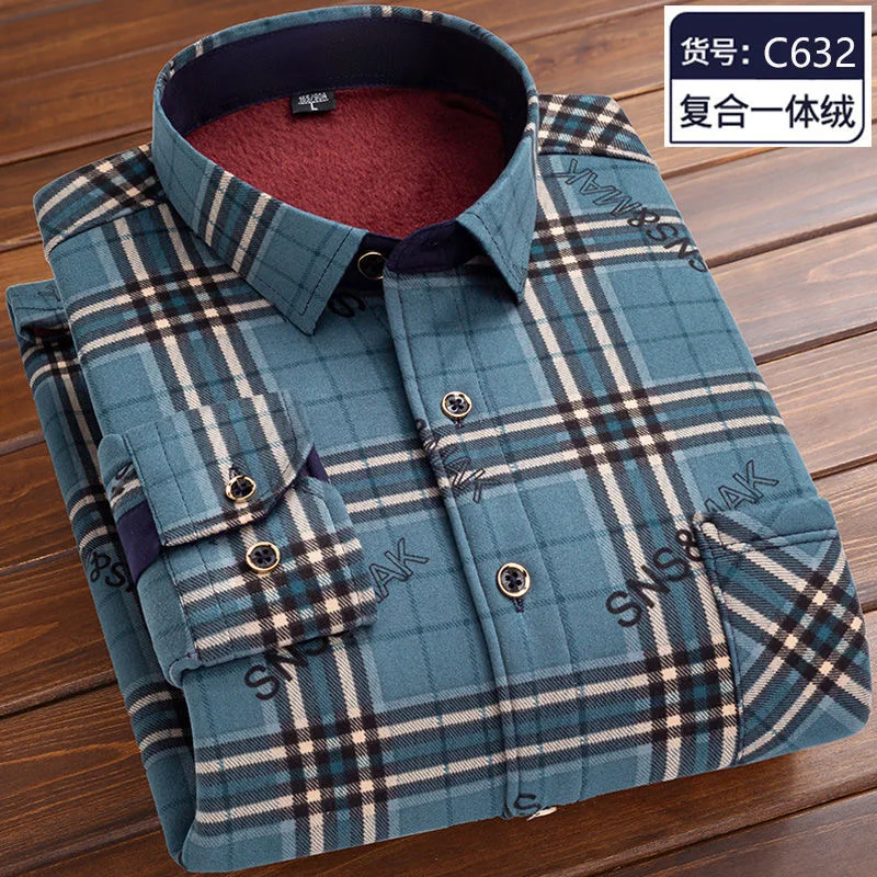 

2024 Autumn/Winter New Fashion Trend Thickened Warm Striped Shirt Men's Casual Loose Large Size High Quality Long Sleeve Shirt