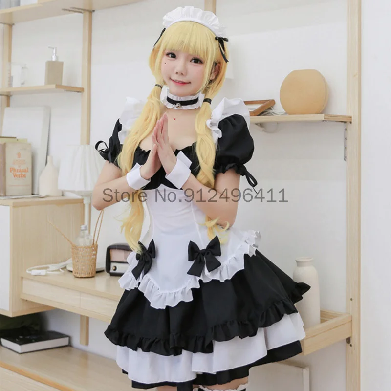 Costumes de femme de chambre noire Anime pour femmes et filles, jupe de femme de chambre à nœud papillon français, costume de cosplay Amine, fête d'Halloween, olympiques de serveuse