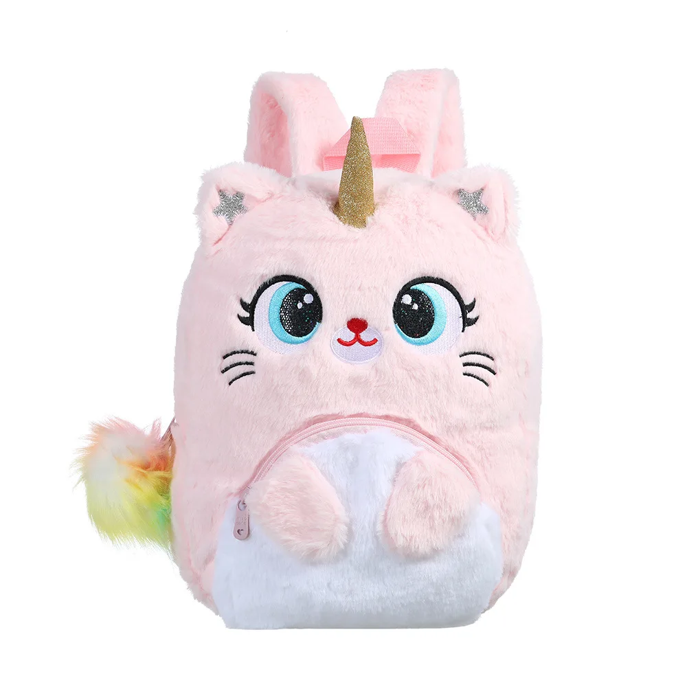 Kawaii Children\'s Unicorn Bags Plush Cat Backpack Girl Cute Book Bag Student School Large Capacity Shoulder Bag Gifts