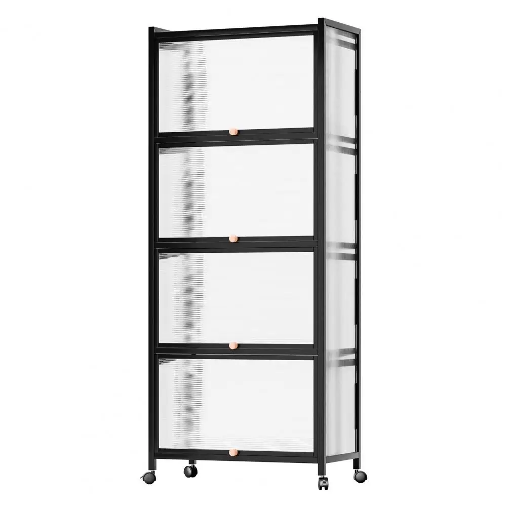 5 Tiers Kitchen Pantry Storage Cabinet Kitchen Bakers Rack with Visible Doors Microwave Storage Rack Large Kitchen Cabinet