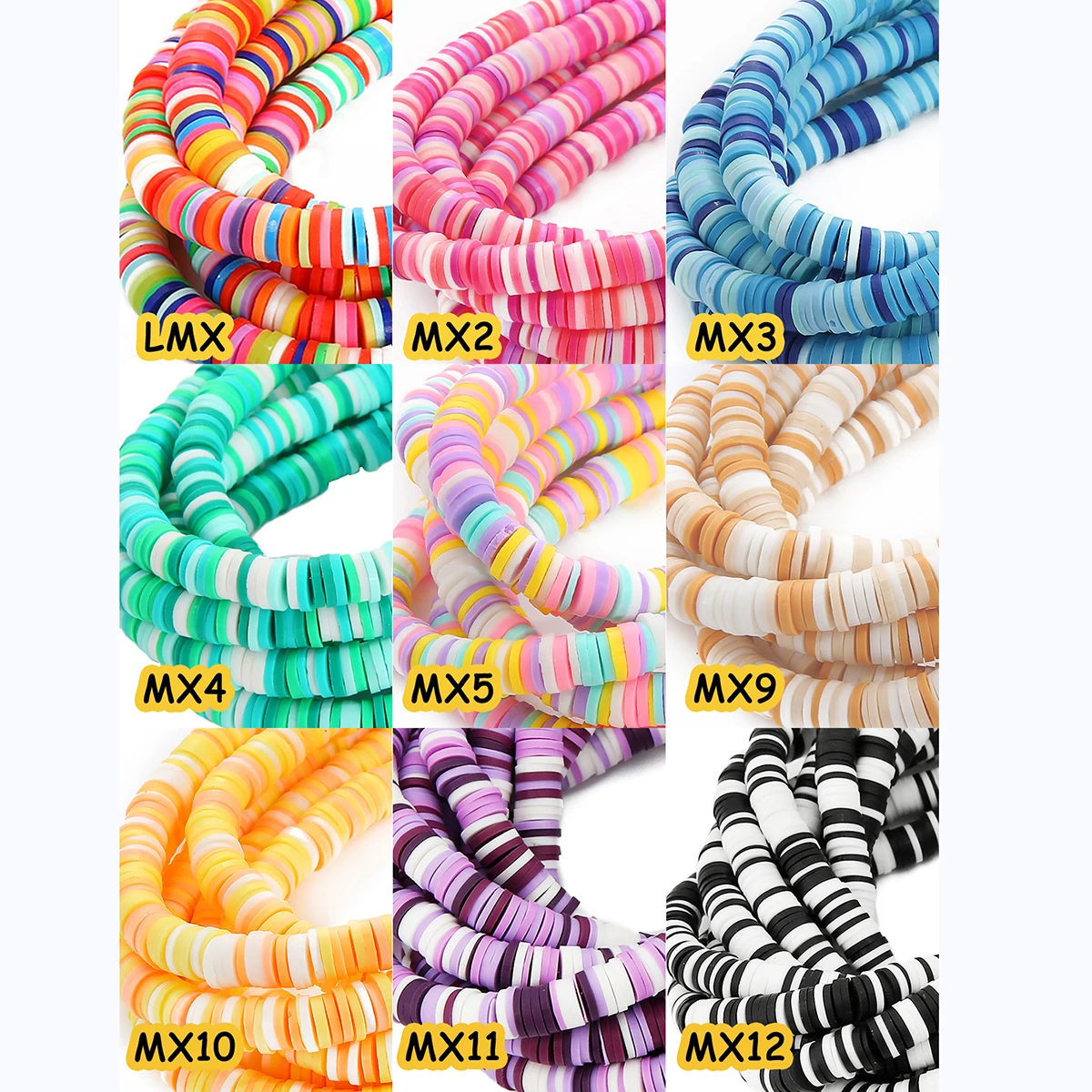350pcsFlat Round Polymer Clay Beads Handmade Heishi Disk Loose Spacer Beads for Jewelry Making DIY Bracelets Necklace