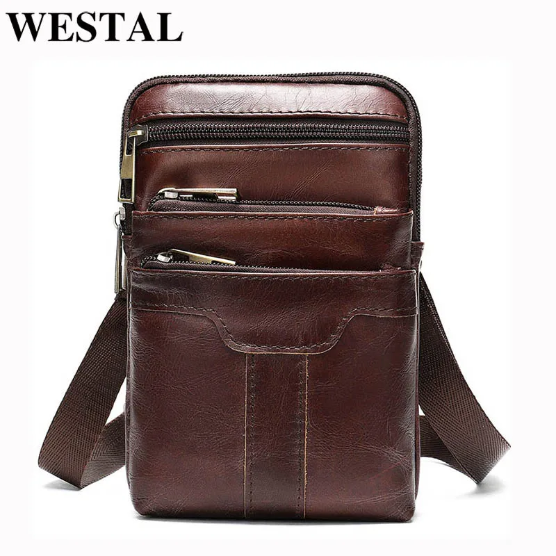 

WESTAL Engraved Small Men's Shoulder Bag for Men Genuine Leather Crossbody Bags Mini Male Phone Bags Belts Flap Messenger 7538