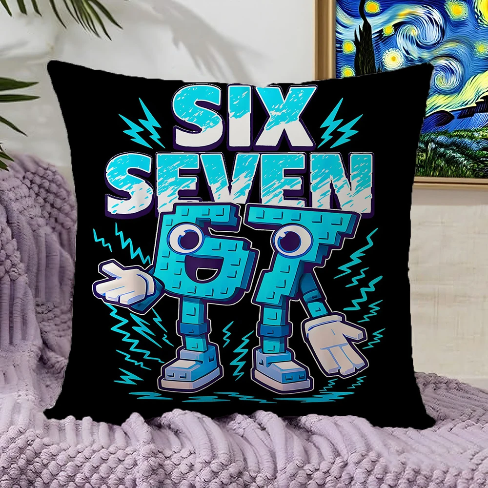 Trendy Number 67 Robot Double-Sided Pillow Cover, 1pc Street Style Creative Decorative Cushion Case for Sofa, Bed, Headboard