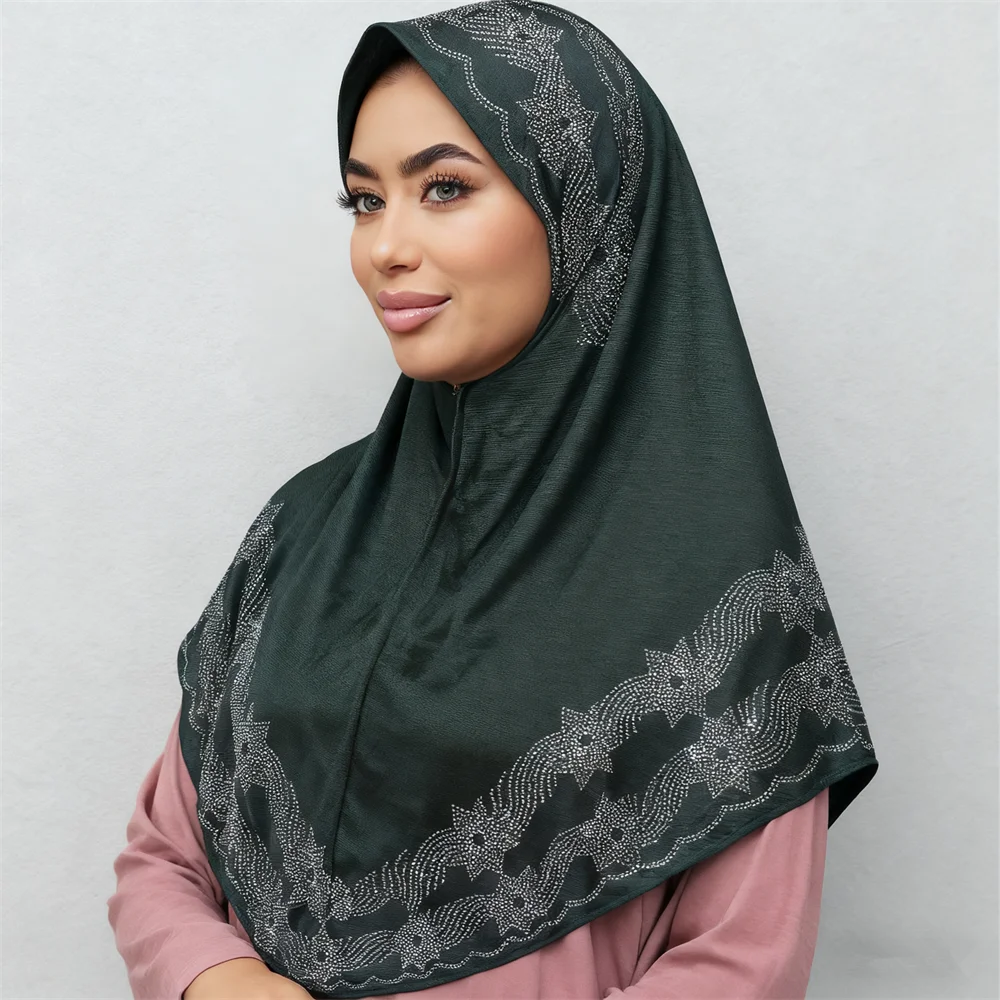 

Трикотажный хиджаб, треугольный шарф, женские мусульманские шали с бриллиантами, женские мягкие накидки, исламские шарфы, повязка на голову, тюрбан, банданы, Turbante Mujer